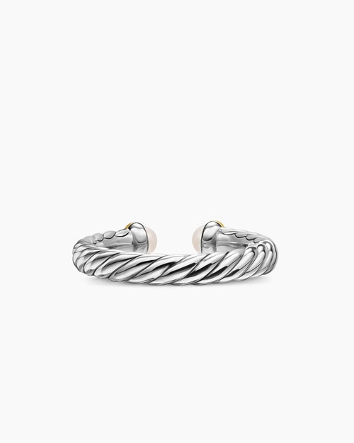 Womens Petite Cable Open Ring in Sterling Silver with 14K Yellow Gold, 3.4mm