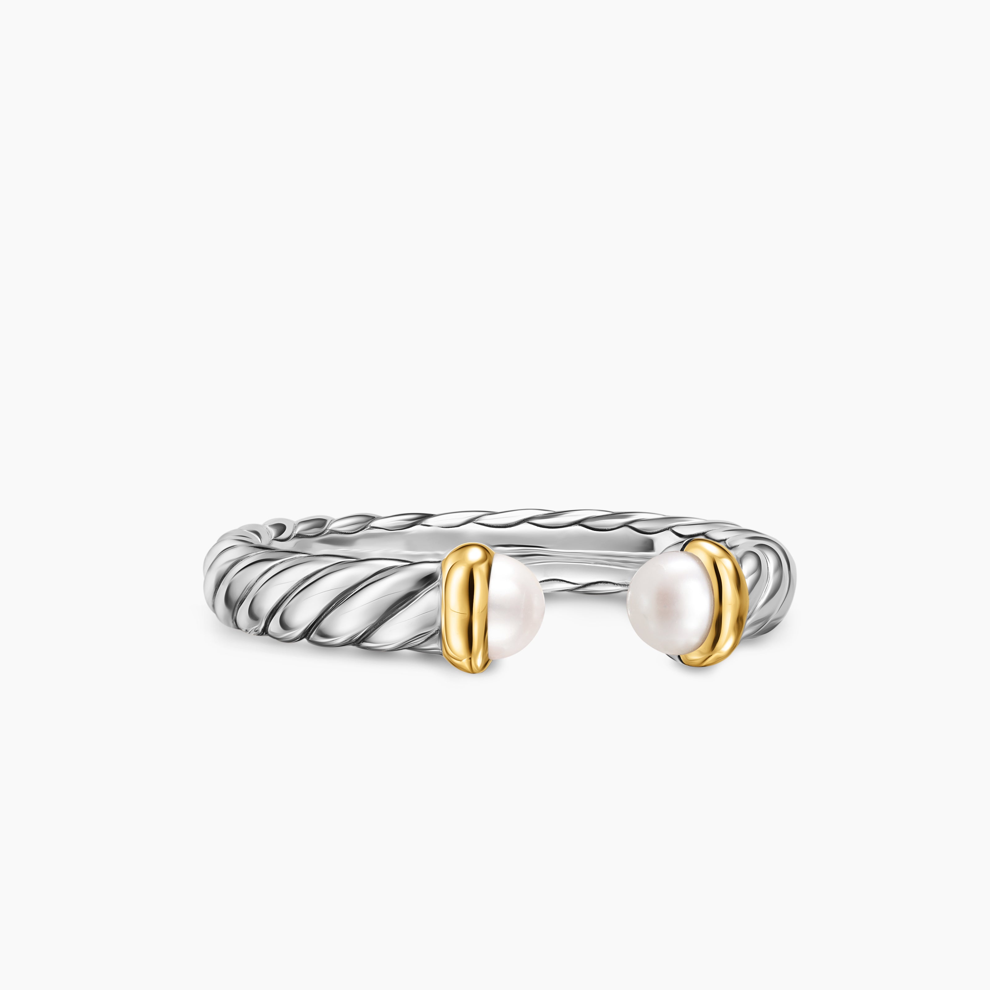Womens Petite Cable Open Ring in Sterling Silver with 14ct Yellow Gold, 3.4mm
