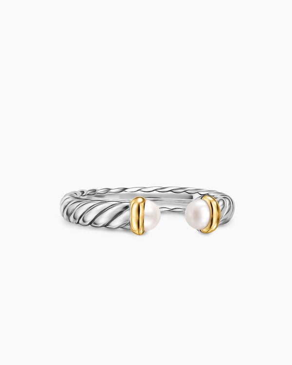 Petite Cable Open Ring in Sterling Silver with 14K Yellow Gold, 3.4mm