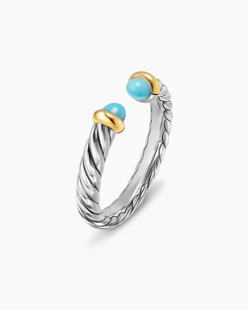 Womens Petite Cable Open Ring in Sterling Silver with 14K Yellow Gold, 3.4mm