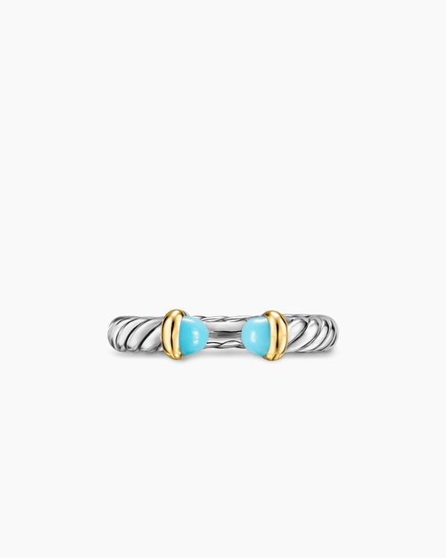 Womens Petite Cable Open Ring in Sterling Silver with 14K Yellow Gold and Turquoise, 3.4mm