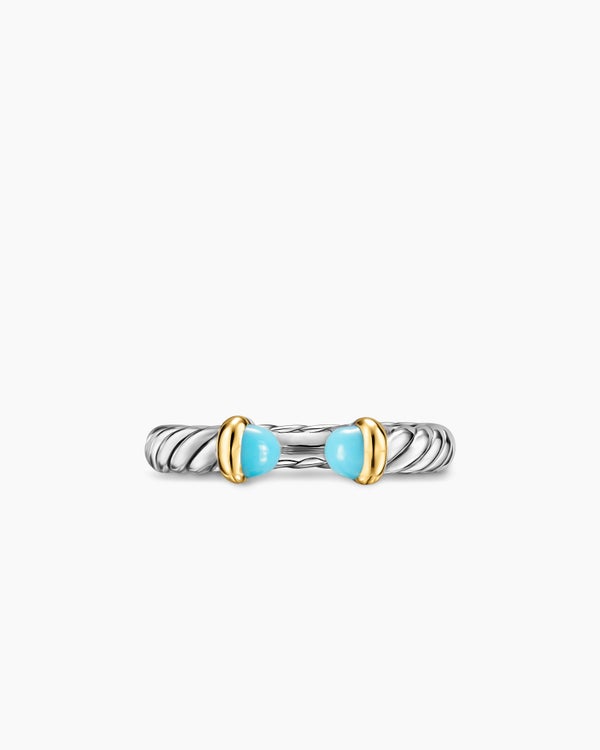 Petite Cable Open Ring in Sterling Silver with 14K Yellow Gold, 3.4mm