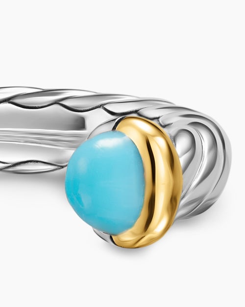 Womens Petite Cable Open Ring in Sterling Silver with 14K Yellow Gold, 3.4mm