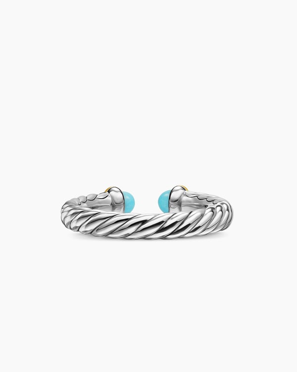 Petite Cable Open Ring in Sterling Silver with 14K Yellow Gold, 3.4mm