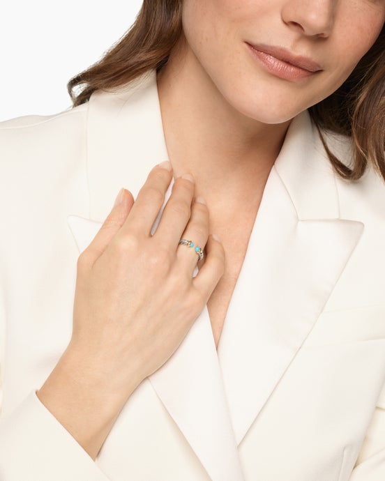 Bague ouverte Petite Cable en argent massif avec or jaune 14 carats et turquoise, 3,4 mm