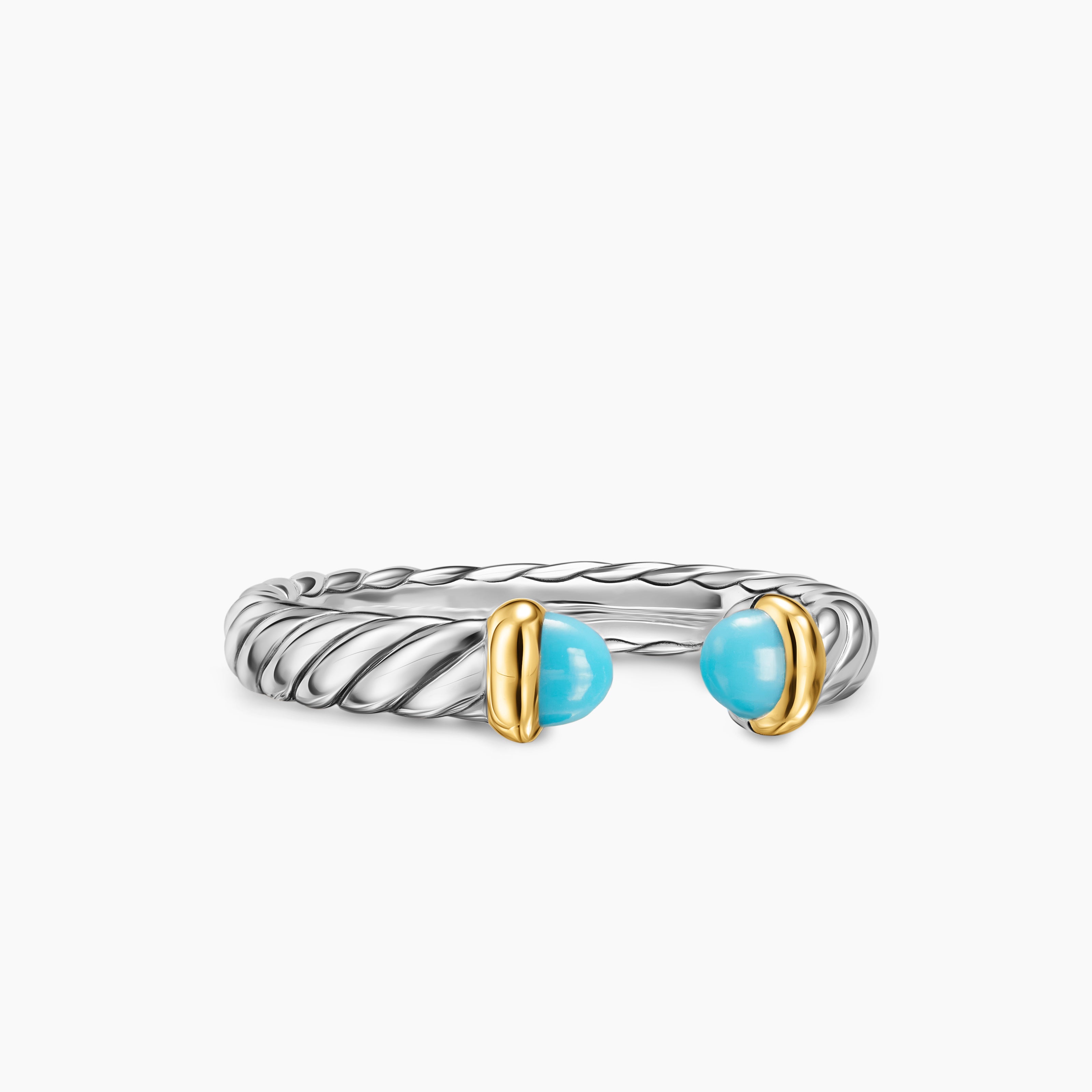 Womens Petite Cable Open Ring in Sterling Silver with 14K Yellow Gold, 3.4mm