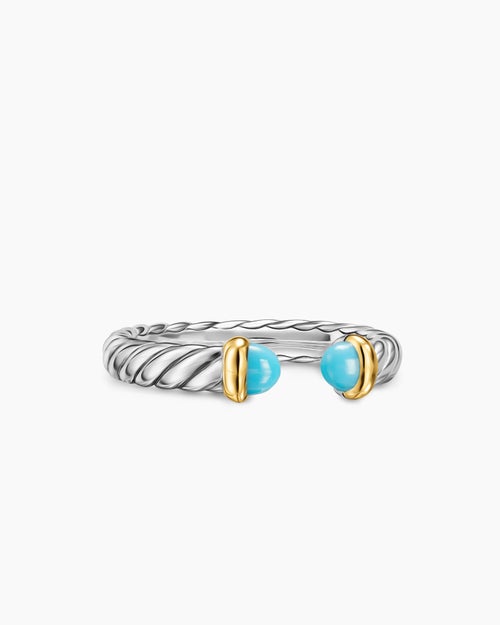 Womens Petite Cable Open Ring in Sterling Silver with 14K Yellow Gold, 3.4mm
