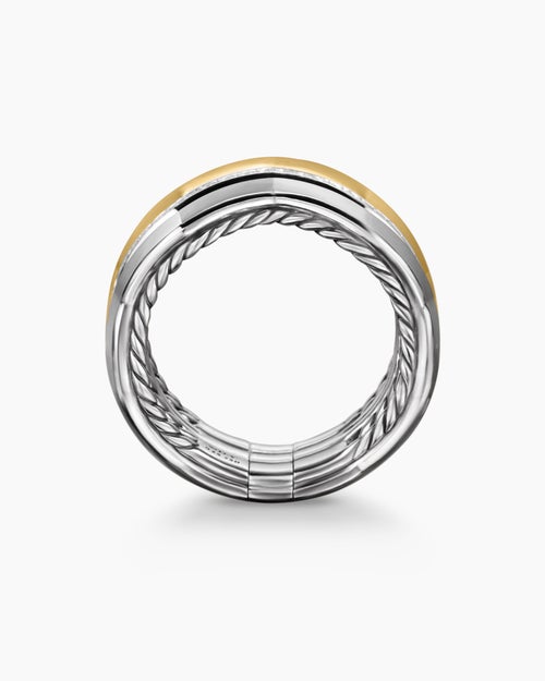 Womens Zig Zag Stax Three Row Ring in Sterling Silver with 18K Yellow Gold and Diamonds, 11.7mm