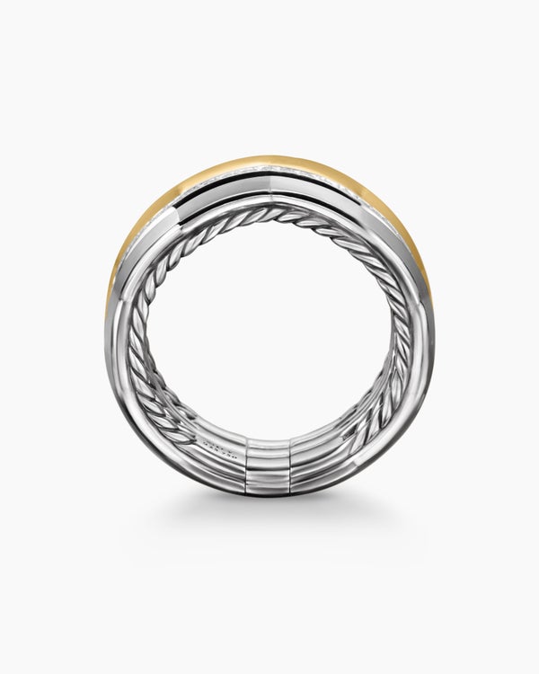 Zig Zag Stax Three Row Ring in Sterling Silver with 18K Yellow Gold and Diamonds, 11.7mm