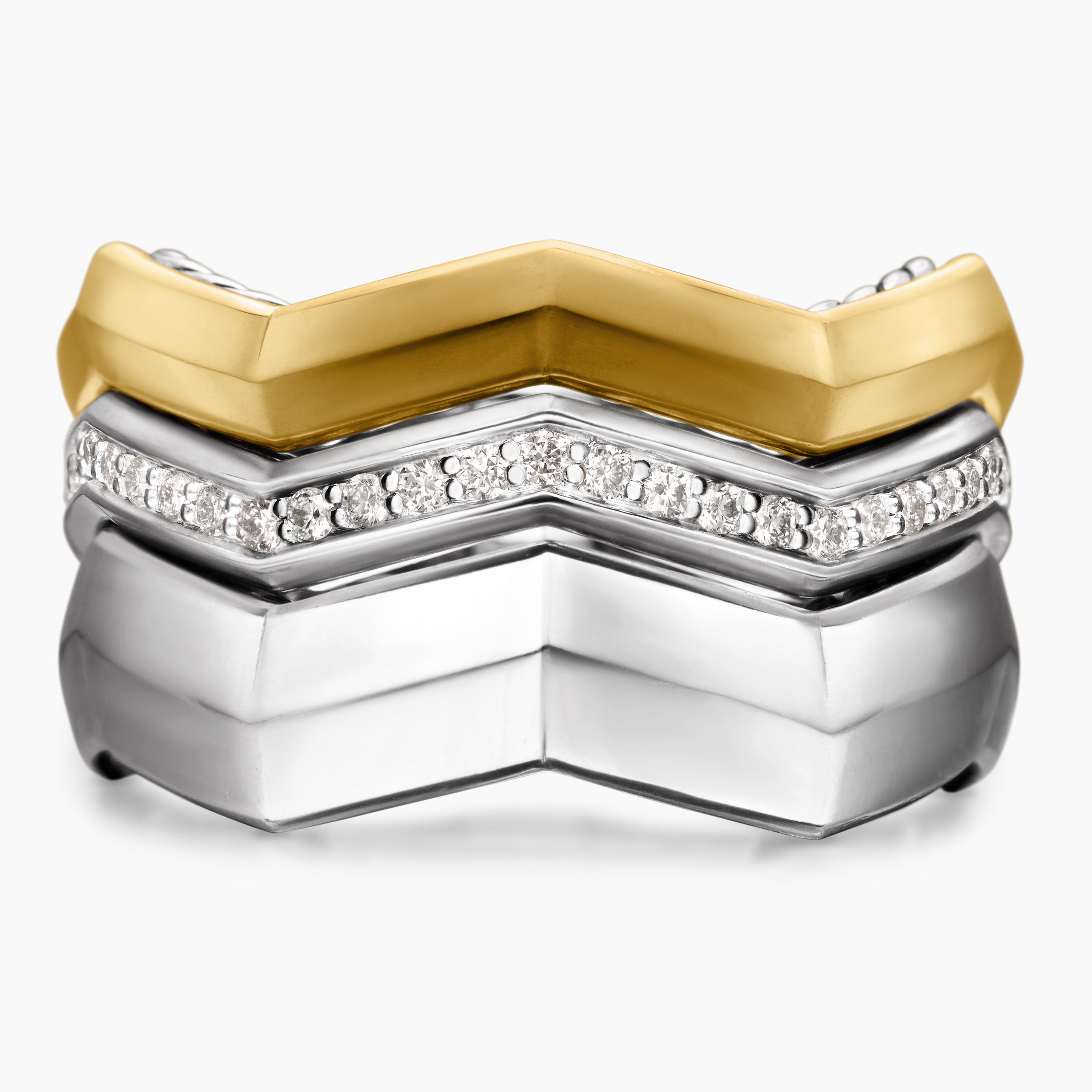 Zig Zag Stax™ Three Row Ring in Sterling Silver with 18K Yellow 