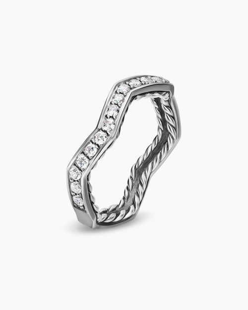 Womens Zig Zag Stax Ring in Sterling Silver with Diamonds, 2mm