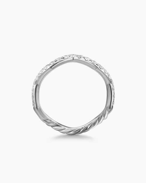 Womens Zig Zag Stax Ring in Sterling Silver with Diamonds, 2mm