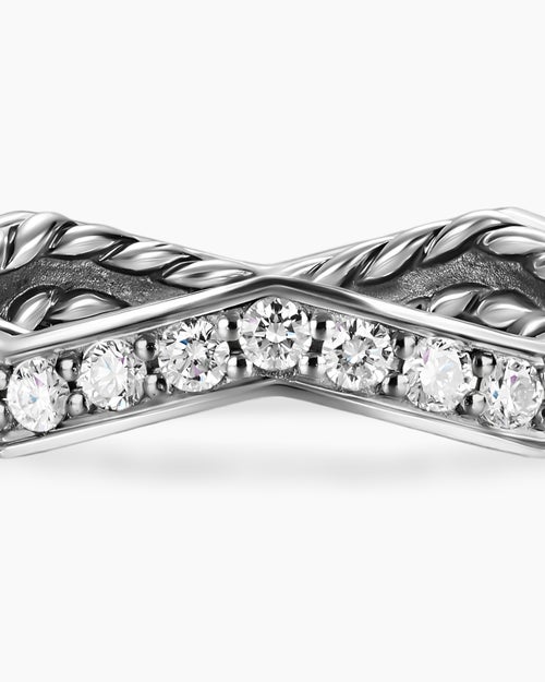 Womens Zig Zag Stax Ring in Sterling Silver with Diamonds, 2mm