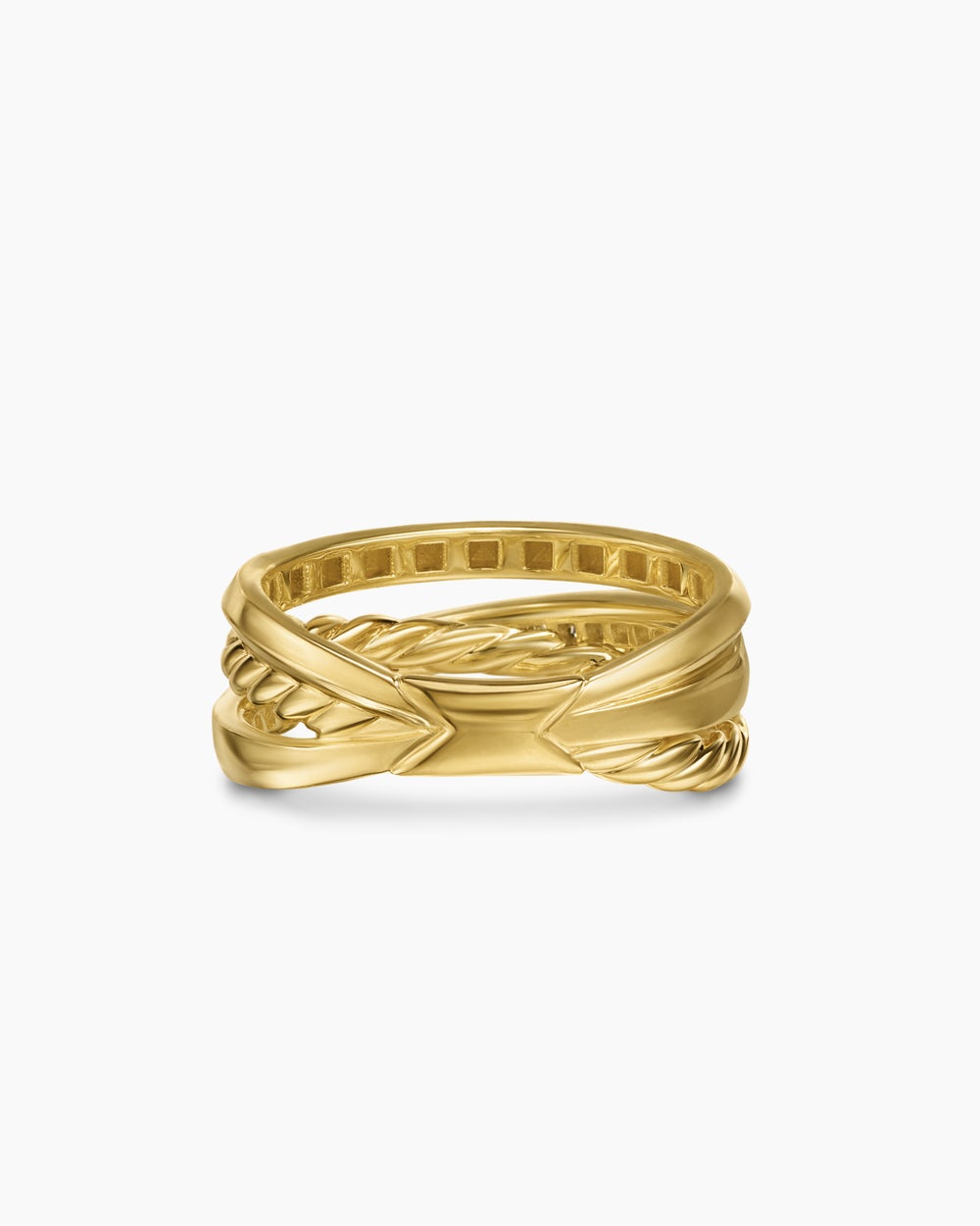 Womens Crossover Trio Three Row Ring in 18K Yellow Gold with Diamonds, 8mm