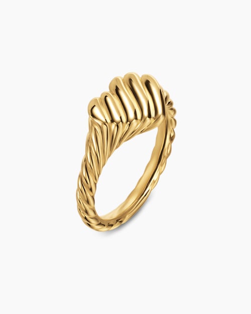 Womens Sculpted Cable Heart Pinky Ring in 18K Yellow Gold, 9mm