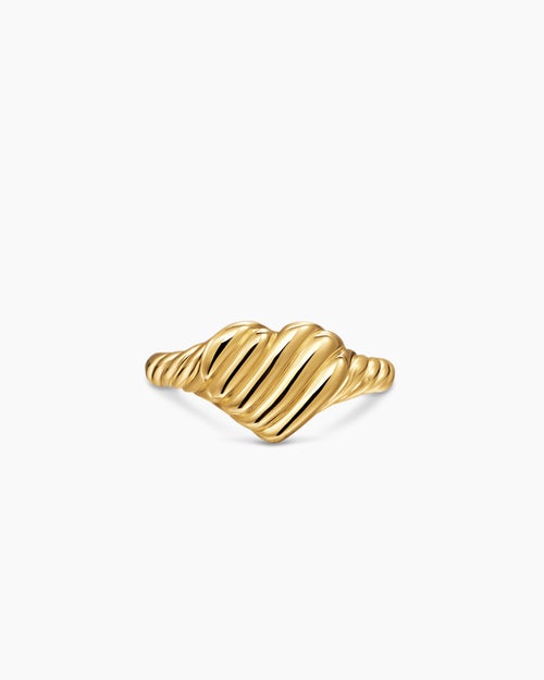 Womens Sculpted Cable Heart Pinky Ring in 18ct Yellow Gold, 9mm