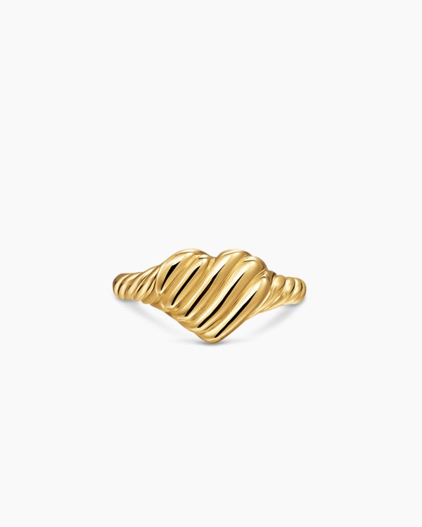 Sculpted Cable Heart Pinky Ring in 18K Yellow Gold, 9mm