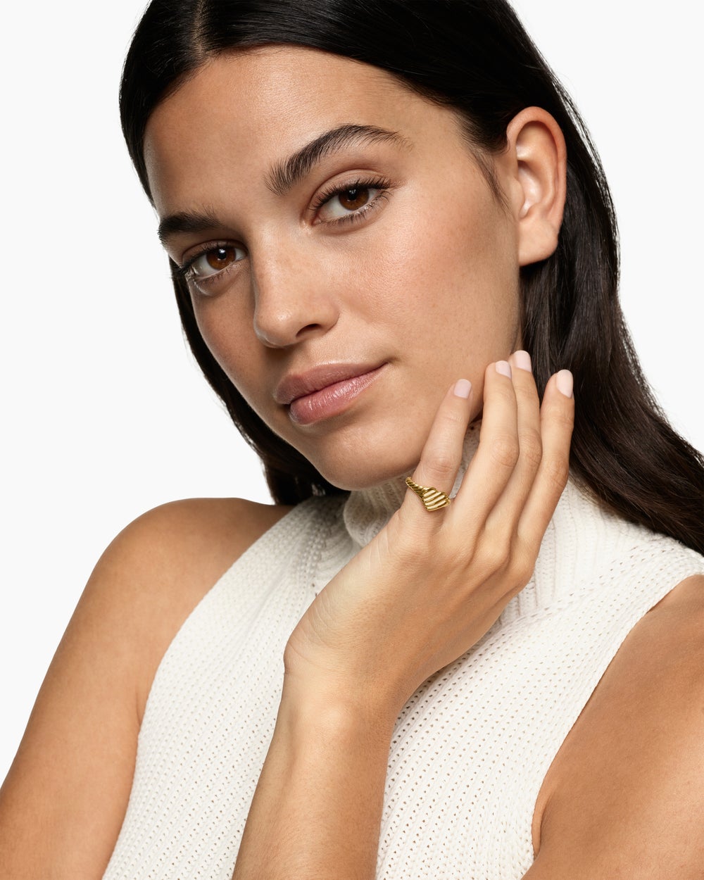 Bague pour auriculaire en forme de cœur Sculpted Cable en or jaune 18 carats, 9 mm pour femmes