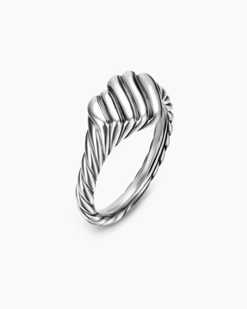 Womens Sculpted Cable Heart Pinky Ring in Sterling Silver, 9mm