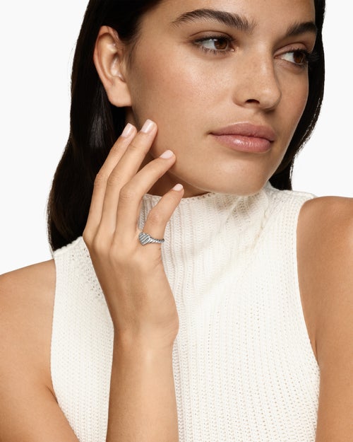 Womens Sculpted Cable Heart Pinky Ring in Sterling Silver, 9mm