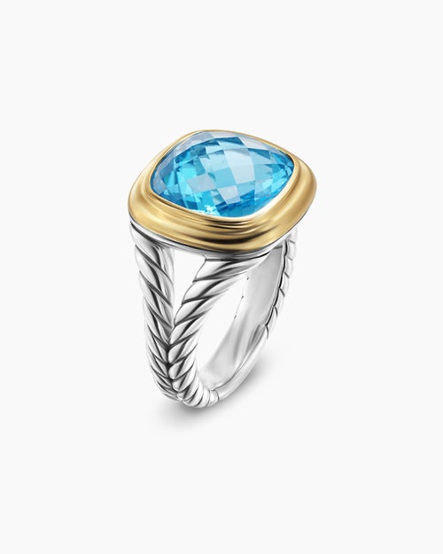 Womens Albion® Ring in Sterling Silver with 18K Yellow Gold and Blue Topaz, 11mm
