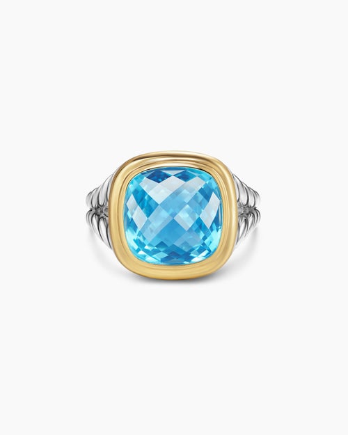 Womens Albion® Ring in Sterling Silver with 18K Yellow Gold and Blue Topaz, 11mm