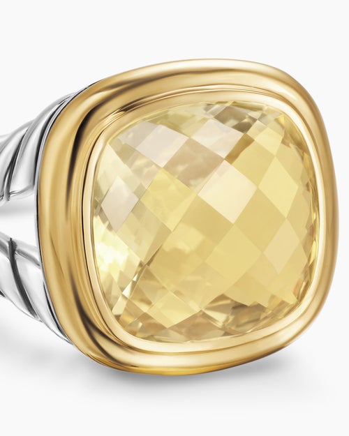 Womens Albion® Ring in Sterling Silver with 18K Yellow Gold and Champagne Citrine, 11mm