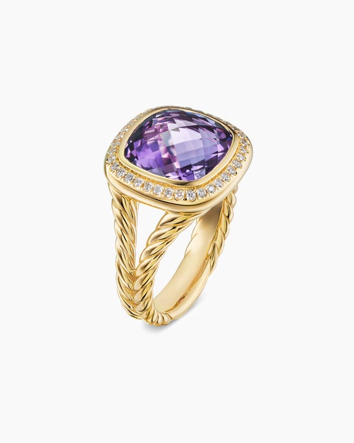 Womens Albion® Ring in 18K Yellow Gold with Amethyst and Diamonds, 11mm