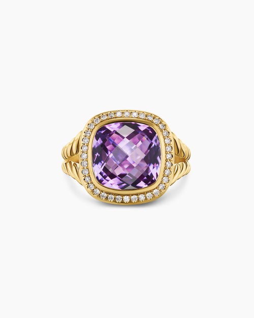 Womens Albion® Ring in 18K Yellow Gold with Amethyst and Diamonds, 11mm