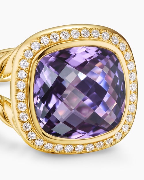 Womens Albion® Ring in 18K Yellow Gold with Amethyst and Diamonds, 11mm