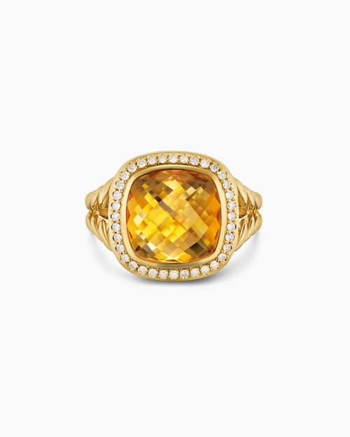 Womens Albion® Ring in 18K Yellow Gold with Citrine and Diamonds, 11mm