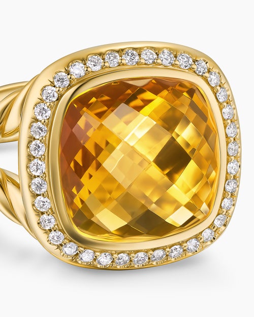 Womens Albion® Ring in 18K Yellow Gold with Citrine and Diamonds, 11mm