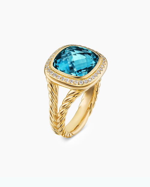 Womens Albion® Ring in 18K Yellow Gold with Hampton Blue Topaz and Diamonds, 11mm