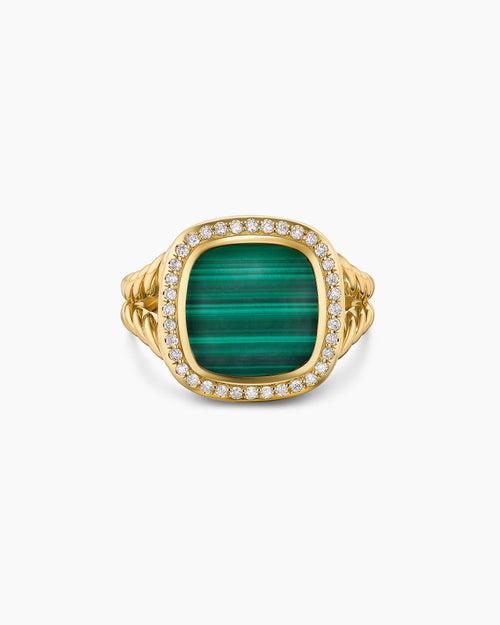 Womens Albion® Ring in 18K Yellow Gold with Malachite and Diamonds, 11mm