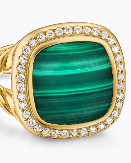 Womens Albion® Ring in 18K Yellow Gold with Malachite and Diamonds, 11mm