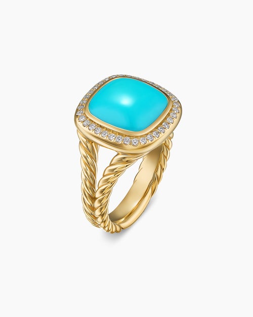 Womens Albion® Ring in 18K Yellow Gold with Turquoise and Diamonds, 11mm