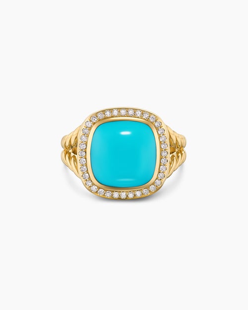 Womens Albion® Ring in 18K Yellow Gold with Turquoise and Diamonds, 11mm