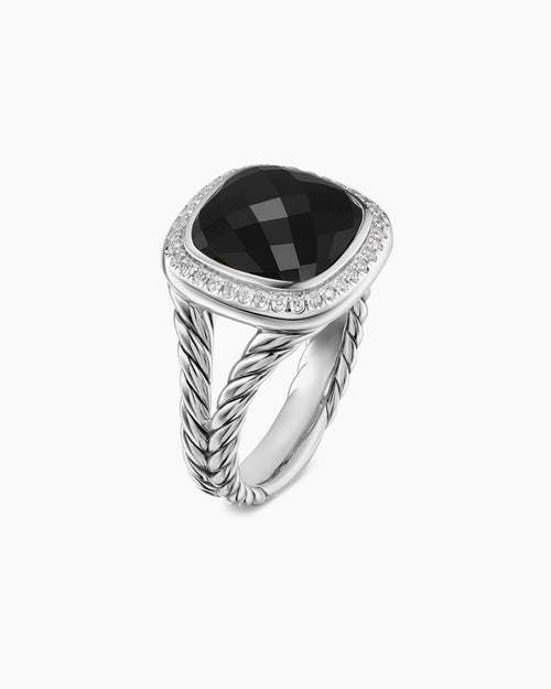 Womens Albion® Ring in Sterling Silver with Black Onyx and Diamonds, 11mm