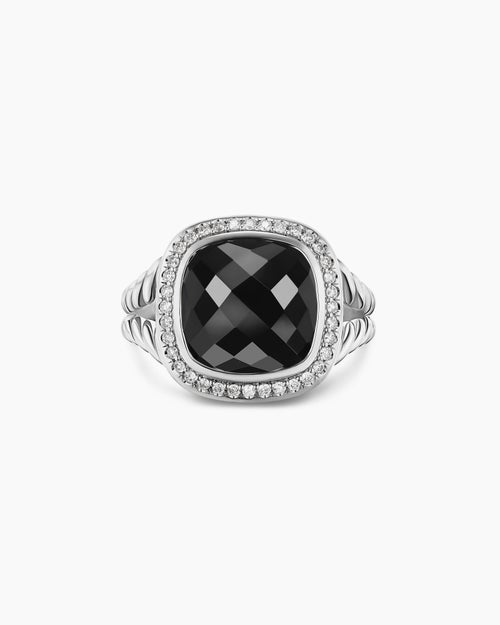 Womens Albion® Ring in Sterling Silver with Black Onyx and Diamonds, 11mm