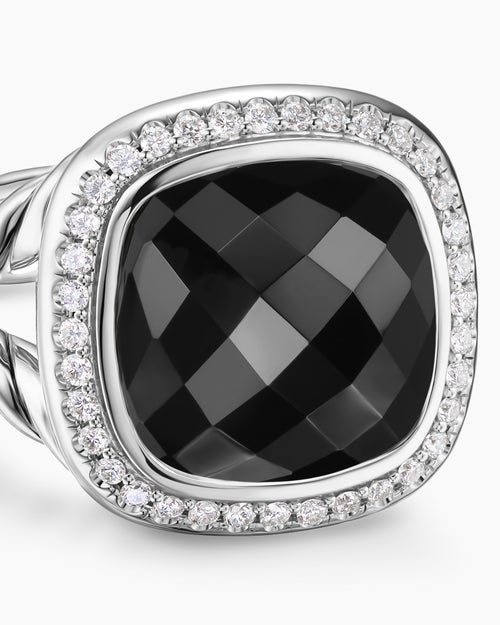 Womens Albion® Ring in Sterling Silver with Black Onyx and Diamonds, 11mm