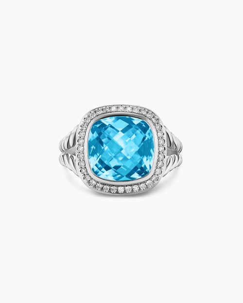 Womens Albion® Ring in Sterling Silver with Blue Topaz and Diamonds, 11mm
