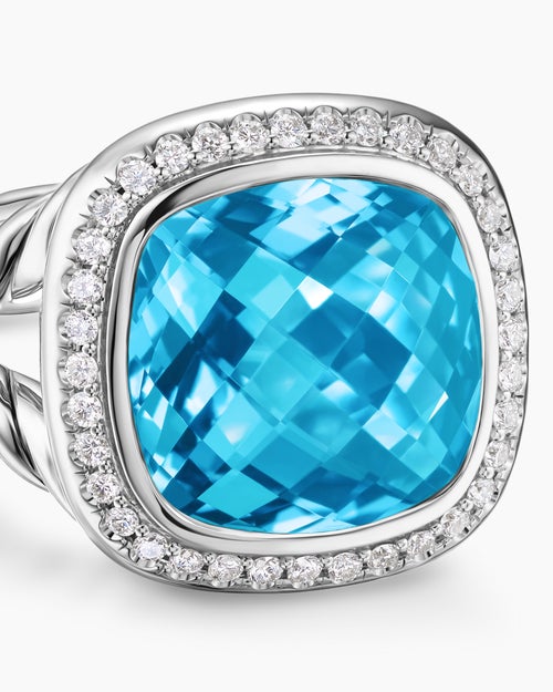 Womens Albion® Ring in Sterling Silver with Blue Topaz and Diamonds, 11mm