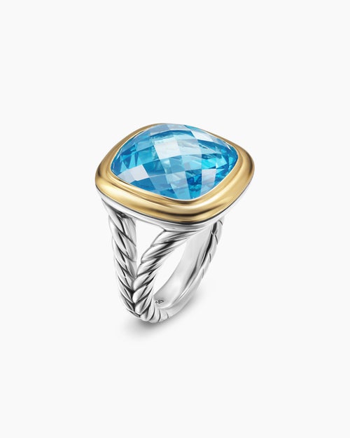 Womens Albion® Ring in Sterling Silver with 18K Yellow Gold and Blue Topaz, 15mm