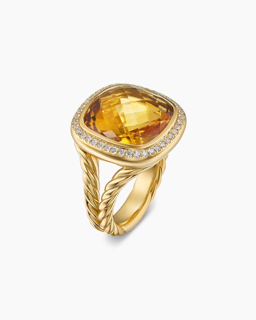 Womens Albion® Ring in 18K Yellow Gold with Citrine and Diamonds, 15mm