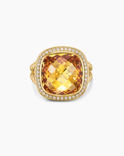 Womens Albion® Ring in 18K Yellow Gold with Citrine and Diamonds, 15mm
