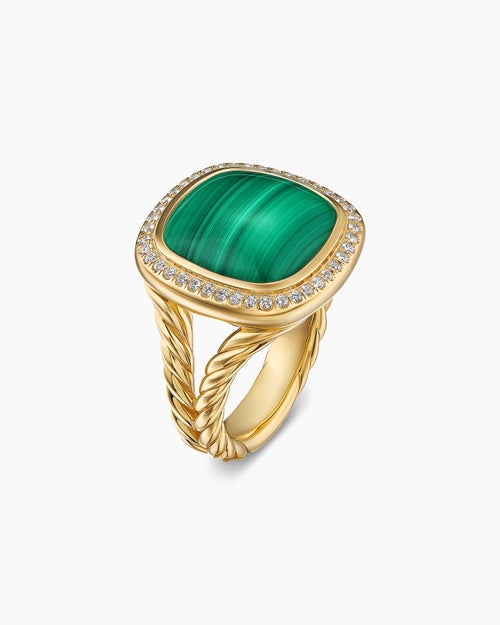 Womens Albion® Ring in 18K Yellow Gold with Malachite and Diamonds, 15mm