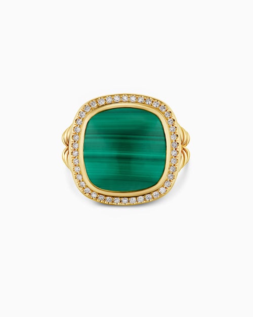 Womens Albion® Ring in 18K Yellow Gold with Malachite and Diamonds, 15mm