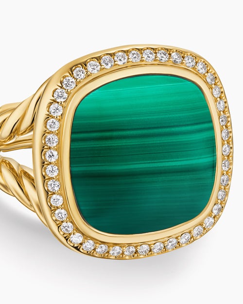 Womens Albion® Ring in 18K Yellow Gold with Malachite and Diamonds, 15mm