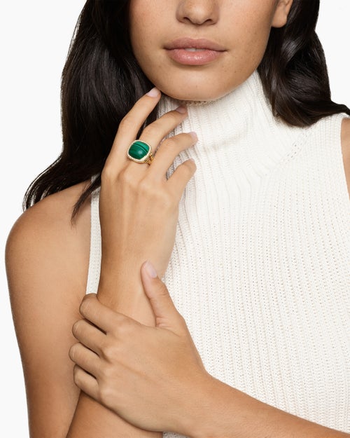 Womens Albion® Ring in 18K Yellow Gold with Malachite and Diamonds, 15mm