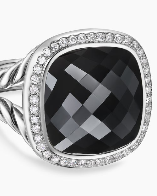 Womens Albion® Ring in Sterling Silver with Black Onyx and Diamonds, 15mm
